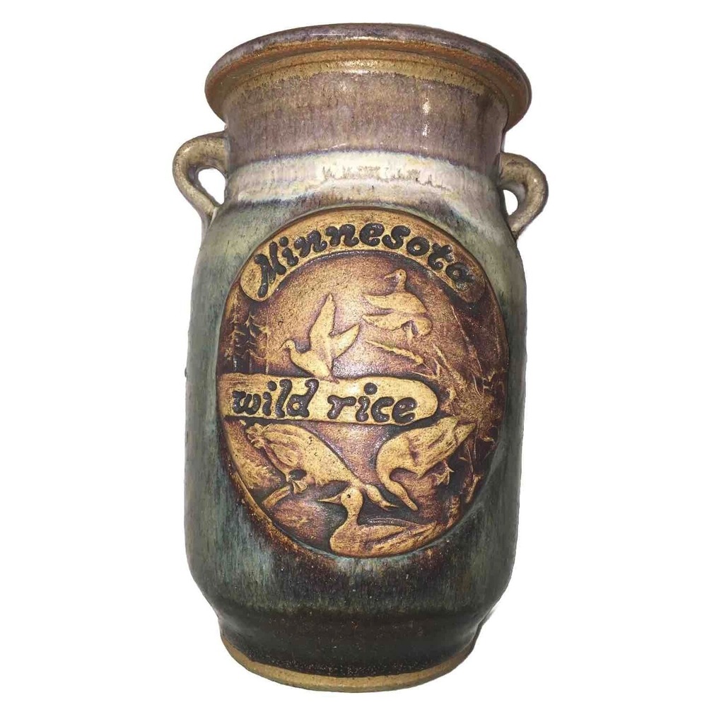 Wild Rice Jar Canister Ceramic Signed Duck Pottery David Karakatsoulis Minnesota